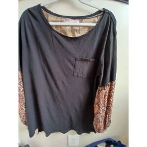 We‎ The Free Patchwork Top Size L Black Paisley Hippie Festival Peasant Boho